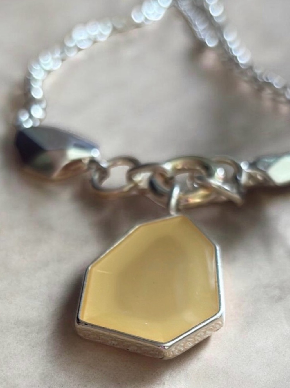 Modern Geometric Statement Necklace Silver Chunky Chain Faceted Pendant Avon